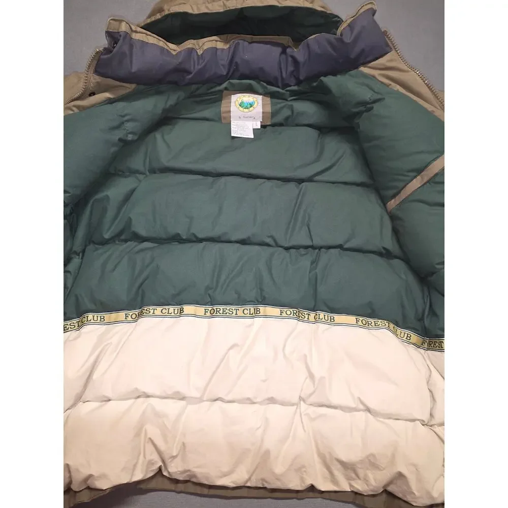 Mens Down Feather Parka Jacket Hooded Pockets Gorpcore Heavy Green Large